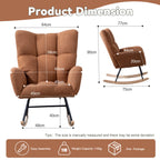 Silla de rock de tela de osito con bolsillo, Silla de rock suave para el cuarto de bebé, Silla de rock con respaldo en forma de alas cómoda con base de madera sólida segura, Sala de estar, Marrón