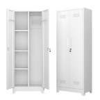 Gabinet de almacenamiento para herramientas de limpieza de 65" de color blanco con puertas con cerradura, estantes, varilla de colgado y anzuelos S