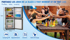 Refrigerador Minikühlschra de 106L, 60-l de capacidad de refrigeración + 46-l de capacidad de freezer, 7 ajustes de temperatura, puerta plateada + cuerpo negro, iluminación LED, cajones de empotramiento ajustables, 166 kWh/Jr, 45 dB