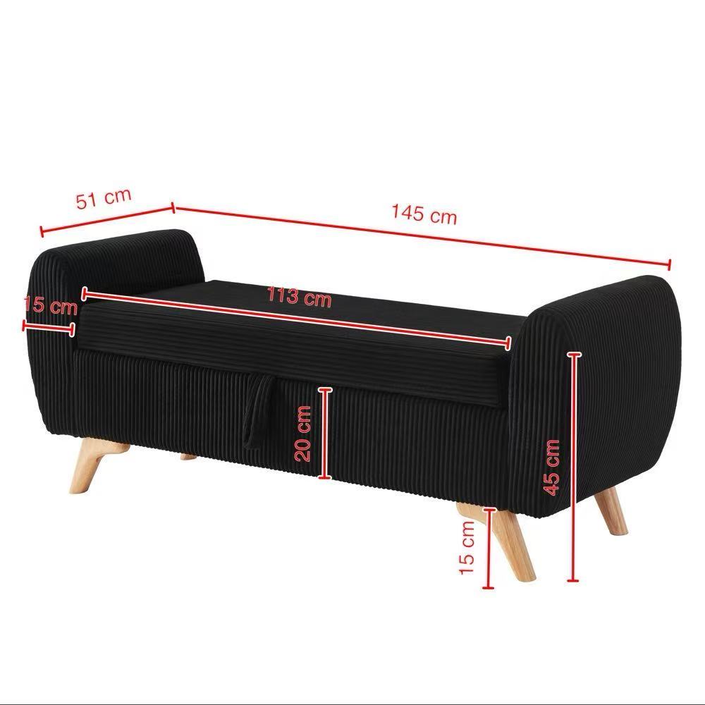 Banco de silla plegable con espacio de almacenamiento y patas de madera – 145×51×57 cm, para dormitorio, sala de estar y pasillo