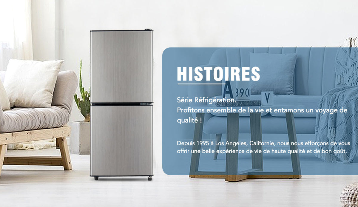Refrigerador Minikühlschra de 106L, 60-l de capacidad de refrigeración + 46-l de capacidad de freezer, 7 ajustes de temperatura, puerta plateada + cuerpo negro, iluminación LED, cajones de empotramiento ajustables, 166 kWh/Jr, 45 dB