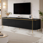 Armario bajo para TV con patas de hierro, 6 puertas, bordes redondeados y ranurado para cables, ideal para el salón