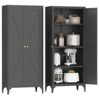 [Metal Adjustable] Gabinete de almacenamiento de dos puertas de metal para despensa de cocina, gabinete de despensa alta de acero para cocina, salón, comedor y oficina, color negro