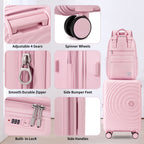 Set de equipaje ligero de 3 piezas. Maletín de mano expandible de 20 pulgadas de PP con ruedas. Color rosa