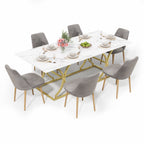 Mesa de comedor de 200×80cm, para 8–10 personas, diseño moderno en óptica de mármol, placa de mesa de 2,5 cm de espesor, resistente al agua y al arañazo, patas metálicas de color oro con correderas ajustables, adecuada para el salón y el comedor