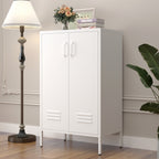 Gabinet de almacenamiento de acero blanco con 2 puertas y 2 estantes ajustables, gabinete multifuncional para el salón, la cocina, el dormitorio, el almacenamiento de herramientas en el garaje y la organización de archivos en el despacho