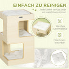 Tonera para gato, casa para gato, 2 niveles, incluye juguete, 34 cm x 34 cm x 60 cm, Natural + Gris claro
