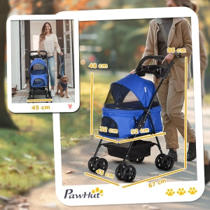Cochecito para mascotas con función de plegado, cochecito para mascotas con ruedas dobles para perros y gatos pequeños, cochecito Oxford azul 67 x 45 x 96 cm
