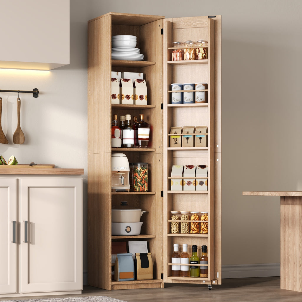 Armario de cocina, armario de almacenamiento alto con soportes para puertas y tabiques de empotramiento ajustables, armario de provisiones para salón, comedor y baño, 40 × 40× 183 cm