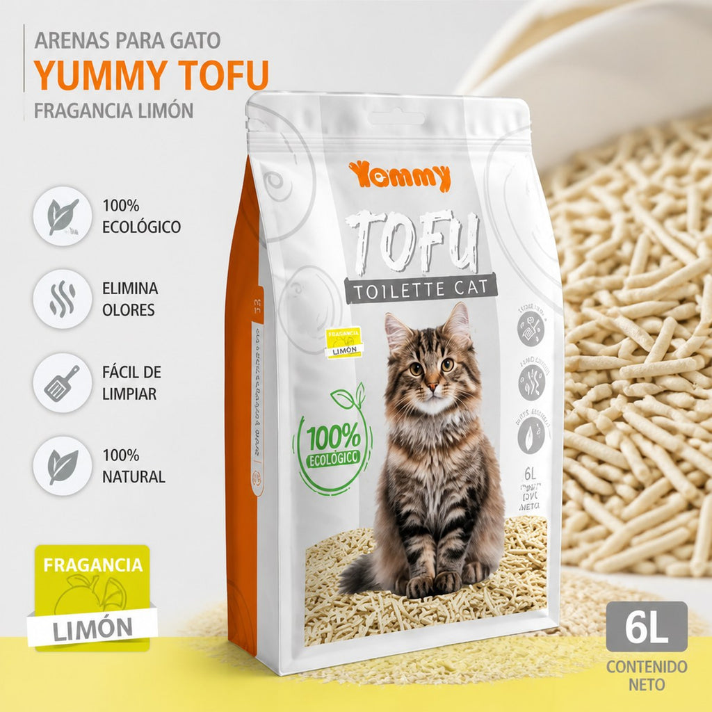 Arena para Gato Yummy Tofu con Fragancia a Limón, 6L