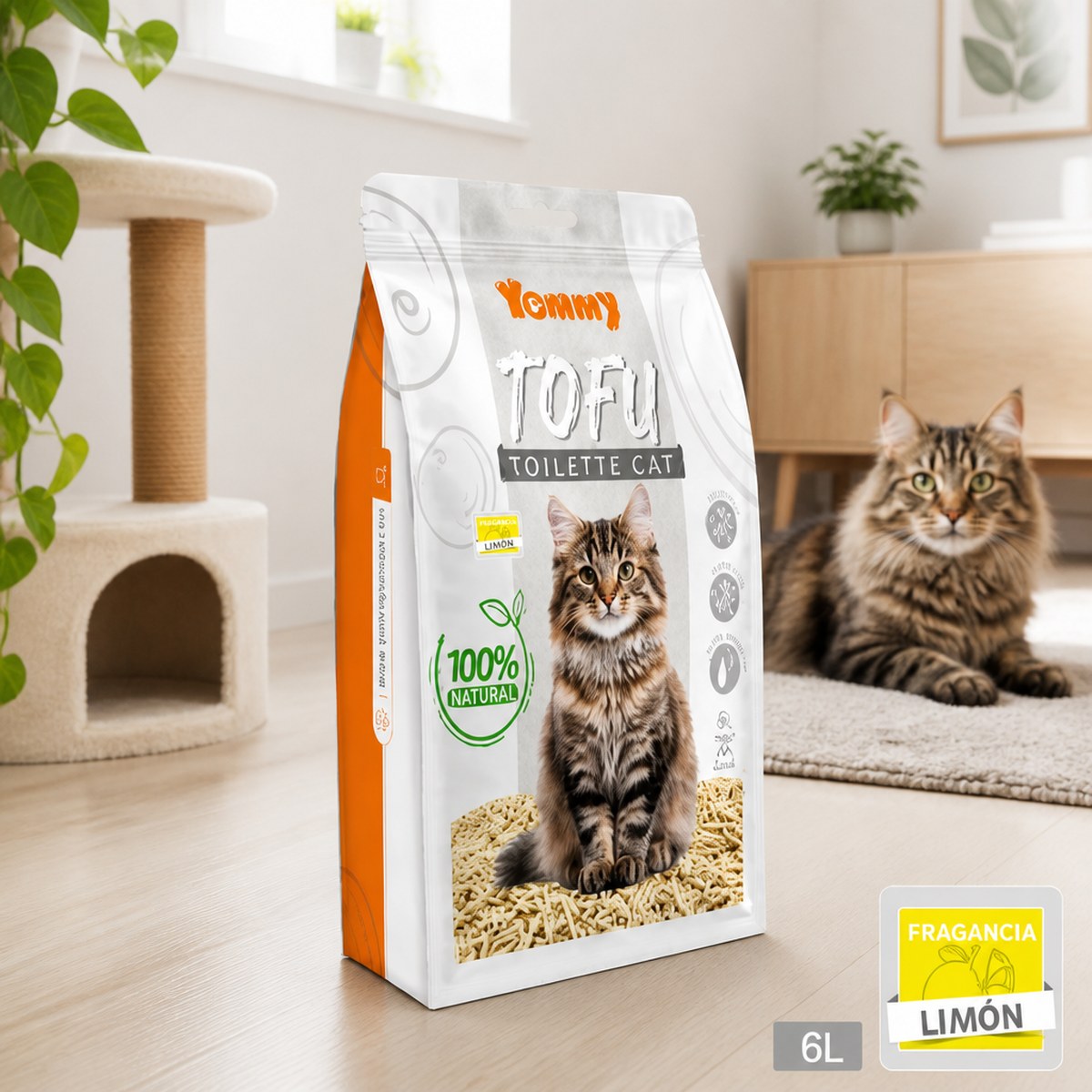 Arena para Gato Yummy Tofu con Fragancia a Limón, 6L