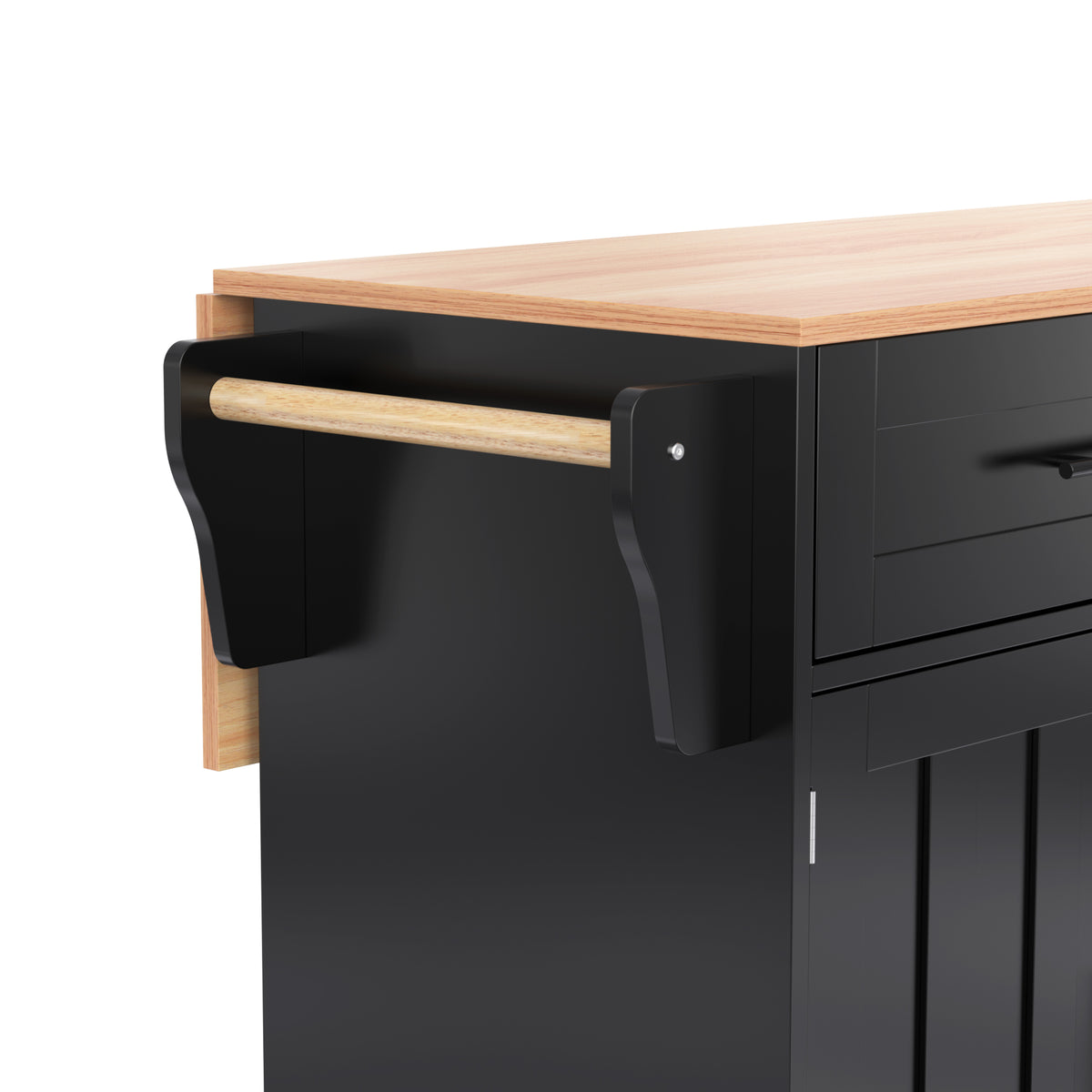 129x46(71)x91,5cm Esstischwagen /Anrichte con placa de mesa plegable, empotramientos internos en las puertas del armario, isla de cocina con 5 ruedas y estantes de intercambio y 2 cajones, para el comedor, negro