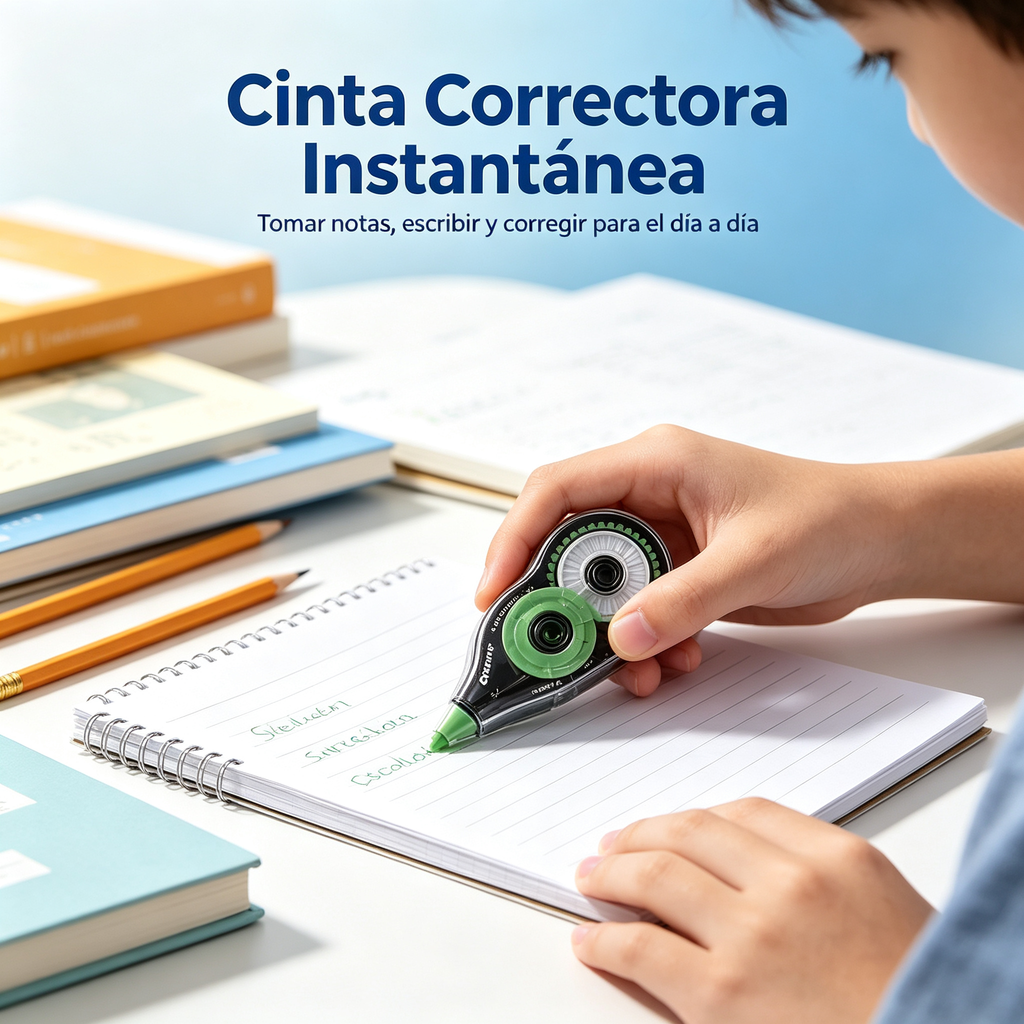 Set de Papelería Escolar 4 Piezas - Notas Adhesivas, Bloc, Corrector y Cinta