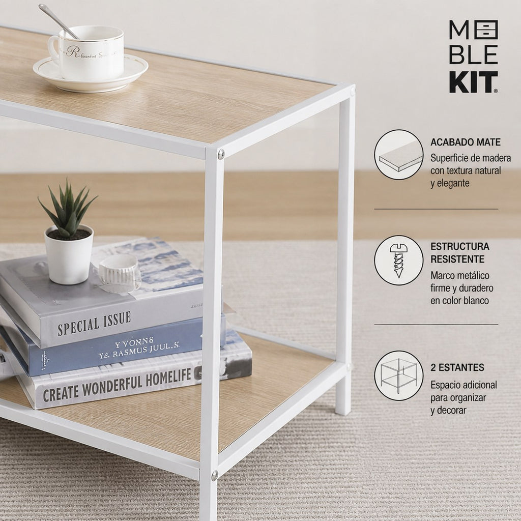Mesa de Café Meble Kit con 2 Estantes, Marco Blanco