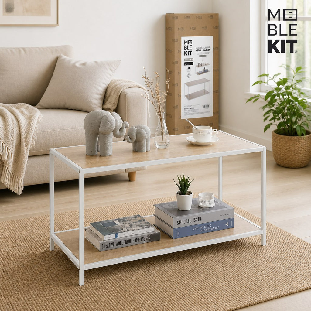 Mesa de Café Meble Kit con 2 Estantes, Marco Blanco