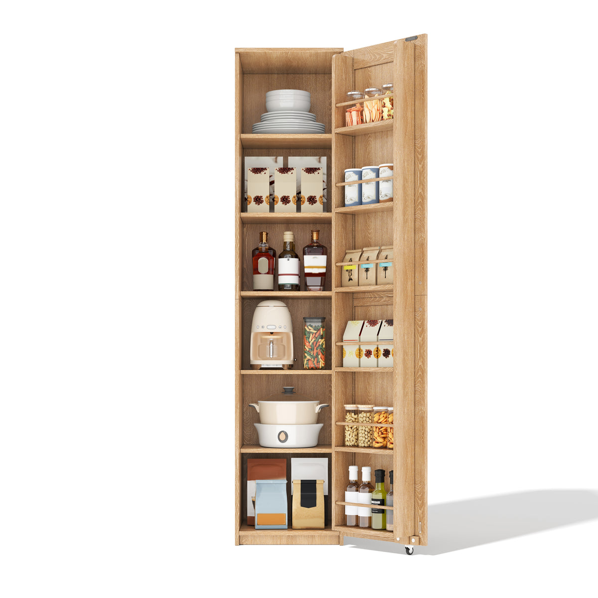 Armario de cocina, armario de almacenamiento alto con soportes para puertas y tabiques de empotramiento ajustables, armario de provisiones para salón, comedor y baño, 40 × 40× 183 cm