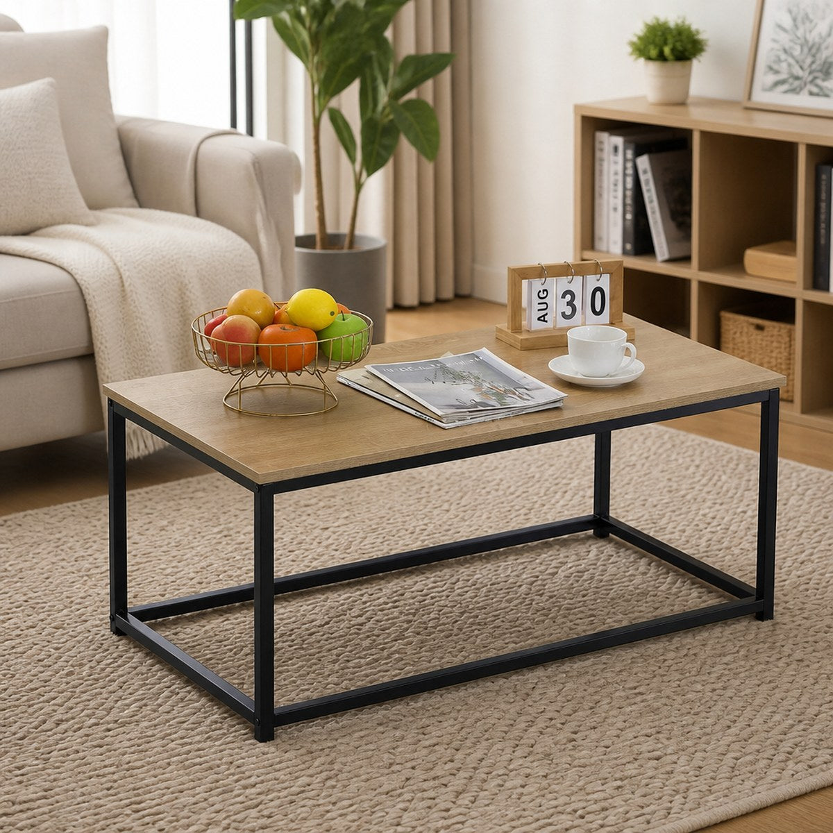 Mesa de Café con Marco de Metal en Estilo Industrial Moderno