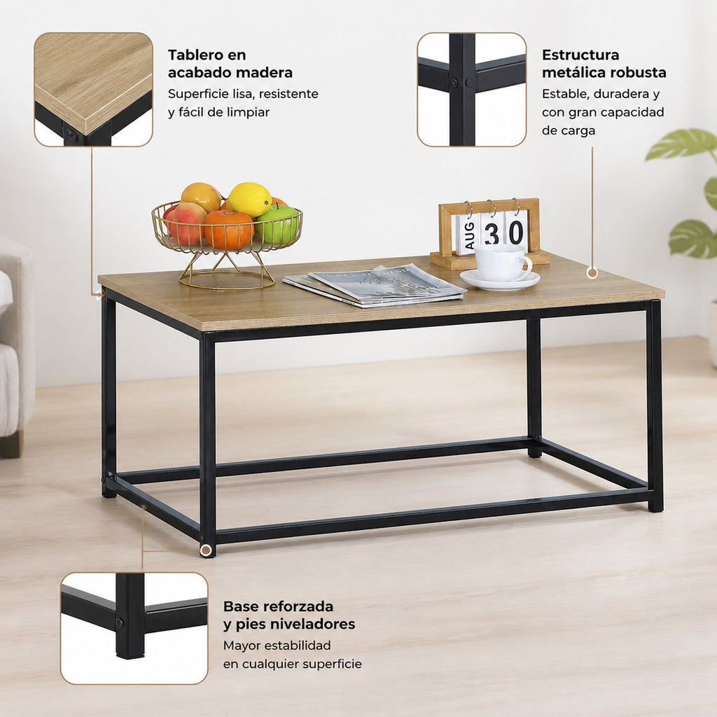 Mesa de Café con Marco de Metal en Estilo Industrial Moderno
