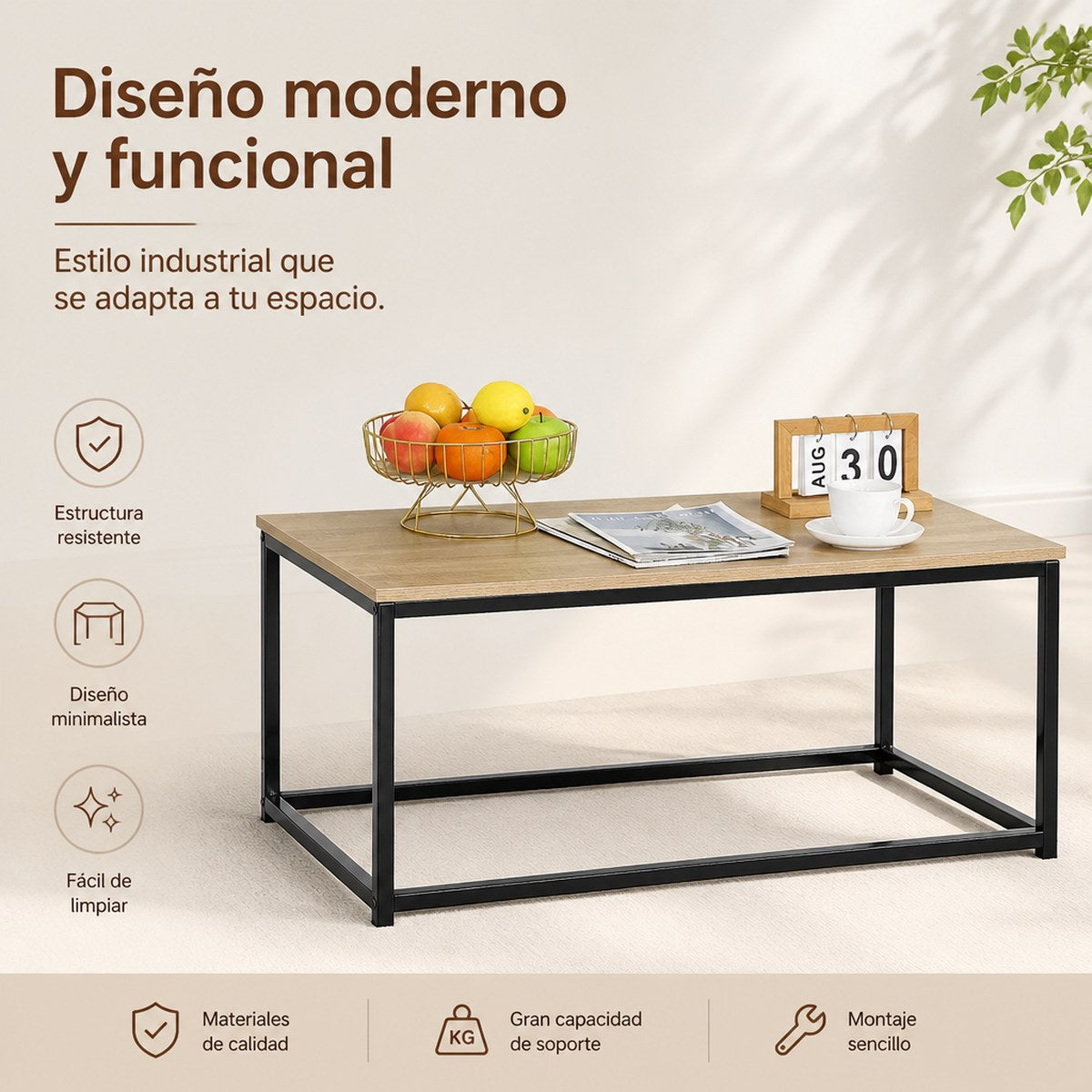 Mesa de Café con Marco de Metal en Estilo Industrial Moderno