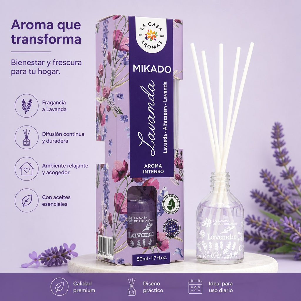 Difusor de Varitas Mikado Lavanda, 50ml de La Casa de los Aromas