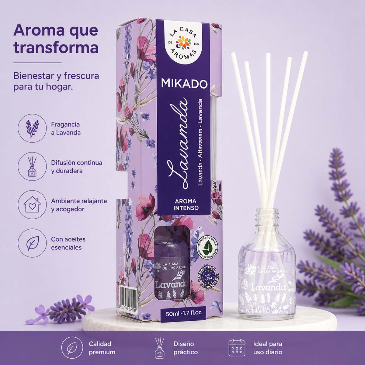 Difusor de Varitas Mikado Lavanda, 50ml de La Casa de los Aromas