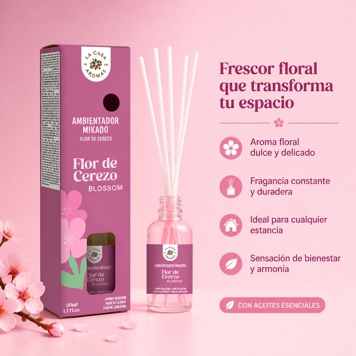 Ambientador Mikado Flor de Cerezo La Casa de los Aromas | 50 ml | Aroma Delicado | Hogar