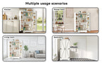 Armario de cocina de 128,5 cm, armario de almacenamiento rural – Armario de almacenamiento de alimentos con LED, con 2 puertas y estantes ajustables para pequeñas habitaciones en el comedor o el salón, estructura de presión por debajo blanca