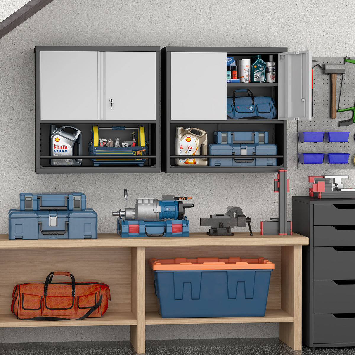 Gabinet de almacenamiento metálico alto con 2 puertas y estantes ajustables, gabinete de despensa de acero para la cocina, sala de estar, comedor, oficina doméstica