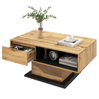 Mesita de centro de madera con textura, con un cajón sin mango, un estante y estante trasero, espacio de almacenamiento doble. Oficina, sofá de salón, gran espacio de almacenamiento.