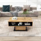 Mesita de centro de madera con textura, con un cajón sin mango, un estante y estante trasero, espacio de almacenamiento doble. Oficina, sofá de salón, gran espacio de almacenamiento.