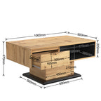 Mesita de centro de madera con textura, con un cajón sin mango, un estante y estante trasero, espacio de almacenamiento doble. Oficina, sofá de salón, gran espacio de almacenamiento.