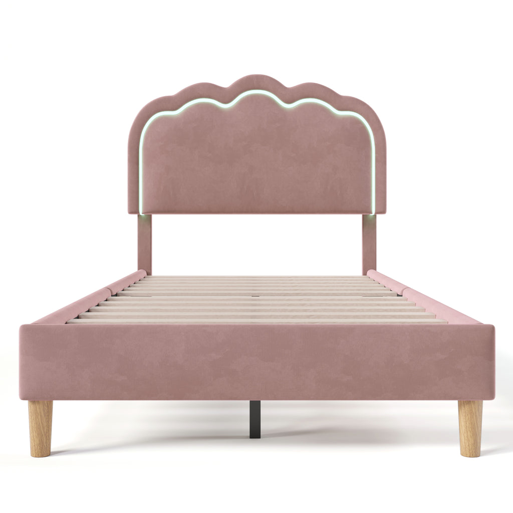 Cama con Colchón LED Individual 90 x 190cm, Base de Cama con Armazón de Latas y Parte Superior de Cabeza Ajustable, Cama Con Colchón en Rosa, Armazón de Cama para Habitación de Dormir, Habitación de Huéspedes - Seda
