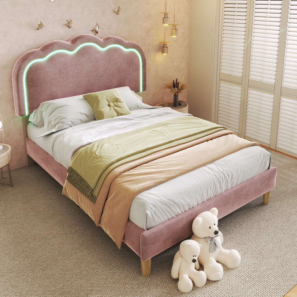 Cama con Colchón LED Individual 90 x 190cm, Base de Cama con Armazón de Latas y Parte Superior de Cabeza Ajustable, Cama Con Colchón en Rosa, Armazón de Cama para Habitación de Dormir, Habitación de Huéspedes - Seda