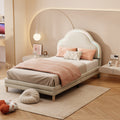 Cama con cabezal en forma de nubes, con luces LED multicolores y cambiantes, cama para niños con listones de madera, cama individual, seda, beige, 90x200cm