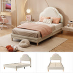 Cama con cabezal en forma de nubes, con luces LED multicolores y cambiantes, cama para niños con listones de madera, cama individual, seda, beige, 90x200cm