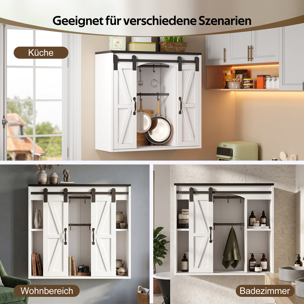 Armario de pared para la cocina con 2 puertas correderas y soportes de empotramiento ajustables, armario de pared para el almacenamiento en el salón, el baño y la lavandería, 80 × 31 × 76 cm