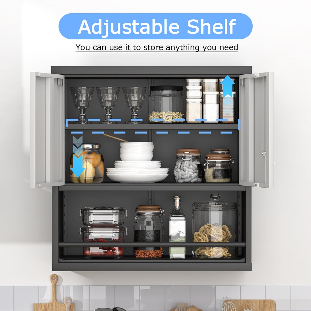Gabinet de almacenamiento metálico alto con 2 puertas y estantes ajustables, gabinete de despensa de acero para la cocina, sala de estar, comedor, oficina doméstica