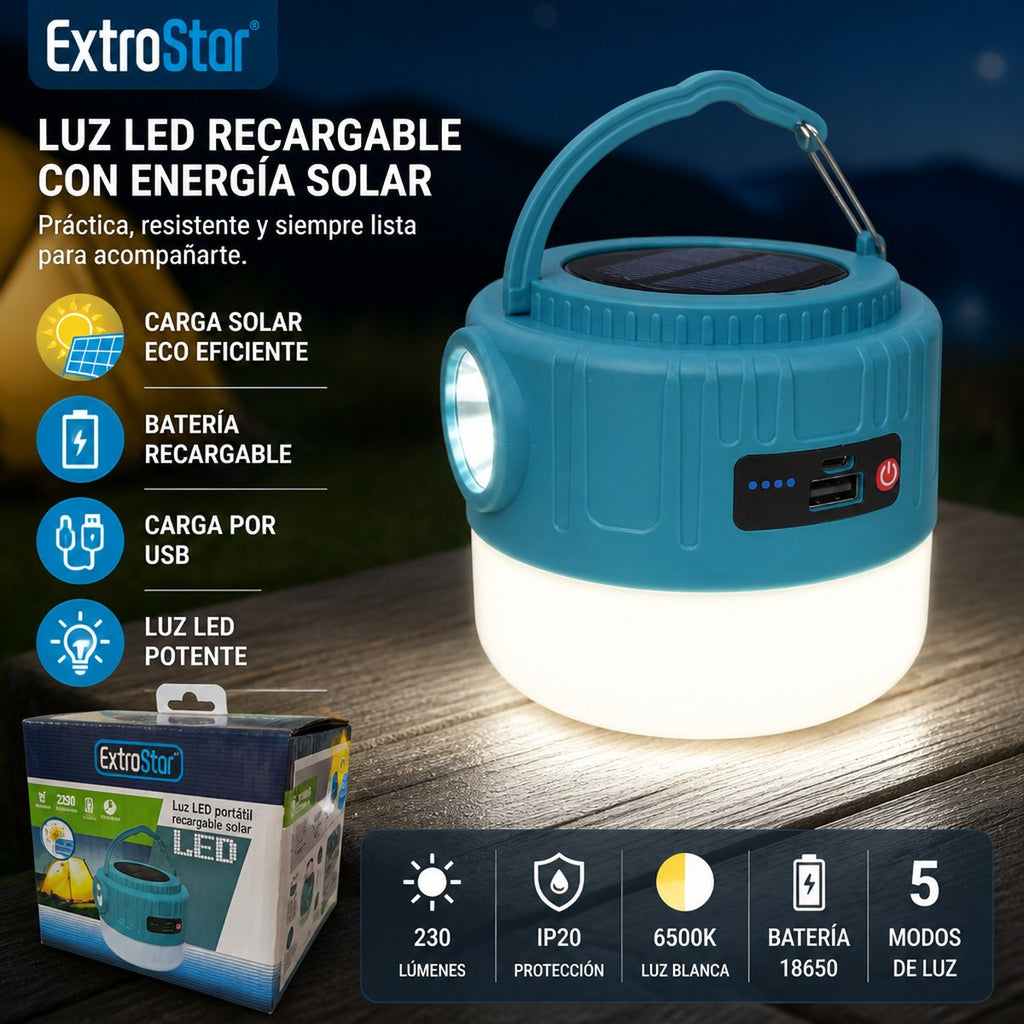 Linterna LED portátil solar ExtroStar