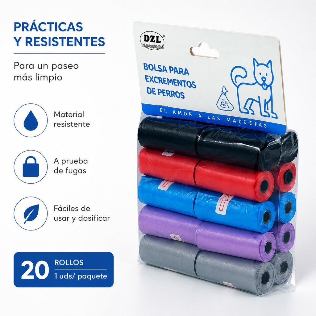 Bolsas para excrementos de perros DZL, 20 rollos