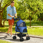 Cochecito para mascotas con función de plegado, cochecito para mascotas con ruedas dobles para perros y gatos pequeños, cochecito Oxford azul 67 x 45 x 96 cm