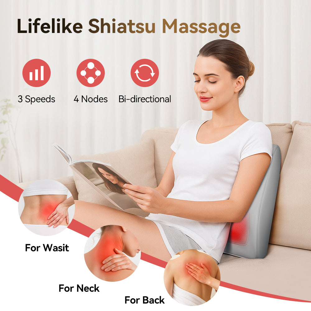 Cabezal de masaje shiatsu 3D con función de calor, masajeador portátil de 12V para el cuello y hombros, masajeador eléctrico para el dorso para uso en el hogar, oficina y automóvil, 12W de potencia