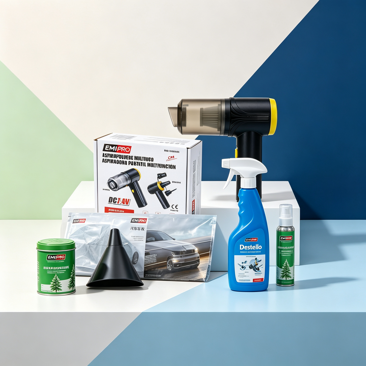 Kit de Limpieza y Protección para Coche - Aspirador Portátil + Funda + Limpiador + Ambientador