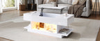 Mesón de Sofá con Luz LED y Placa Elevable – 98×45×40 cm, Blanco con Almacenamiento Oculto
