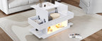 Mesón de Sofá con Luz LED y Placa Elevable – 98×45×40 cm, Blanco con Almacenamiento Oculto
