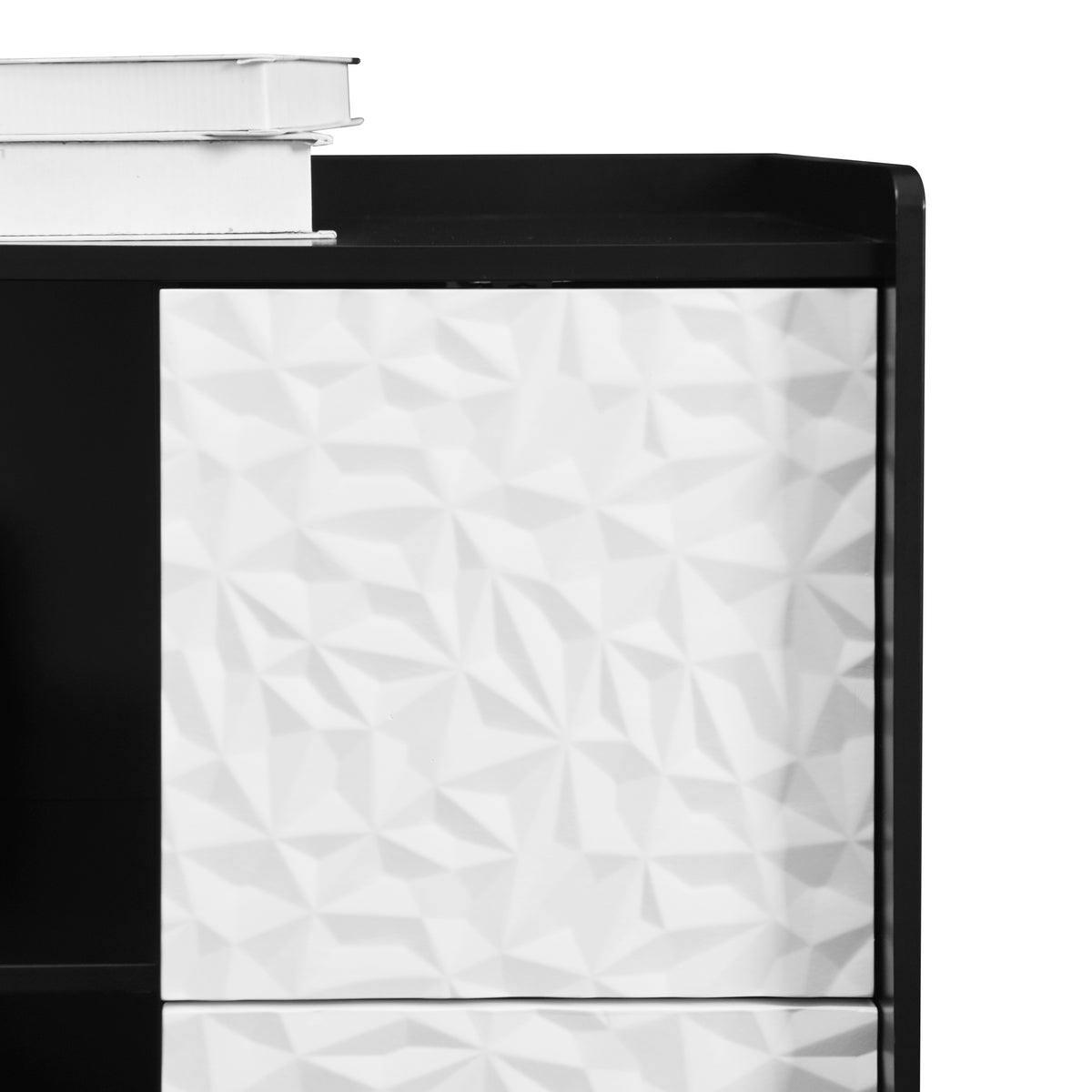 Gabinet de buffet, armario negro con puertas azules, 2 cajones con panel único y 2 compartimientos de almacenamiento abiertos, gabinete de bar de café moderno, armario de acento para la cocina, comedor
