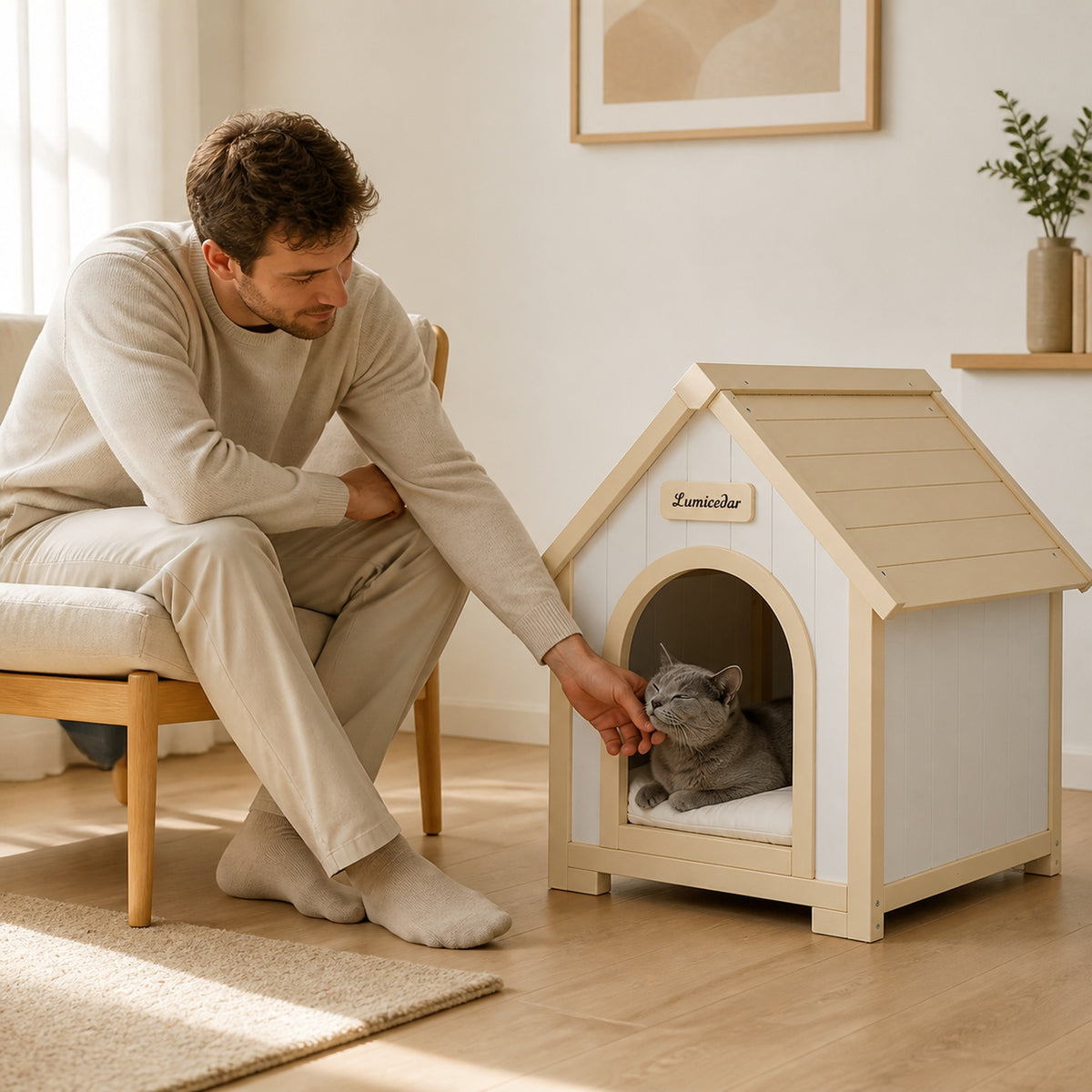 Casa para mascotas de madera para el interior – Casa para gatos de madera FSC® Solid Wood Furniture for Small Pets, Scandinavian Pet Shelter Katzenhaus & Hundehütte aus Holz – Skandinavische Tiermöbel aus FSC® Massivholz für kleine Hausti