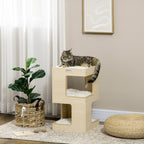 Tonera para gato, casa para gato, 2 niveles, incluye juguete, 34 cm x 34 cm x 60 cm, Natural + Gris claro