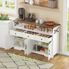 Buffet de 140 cm con espacio de almacenamiento, barra de café con 3 cajones, consola en estilo rústico con puertas, armarios con tablones de empotramiento, adecuado para la cocina, el salón, el vestíbulo, estilo rústico blanco/marrón