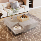 Mesita de centro para el salón, mesita lateral con caja de almacenamiento desmontable, color gris betón y color madera, 72*72*30 cm.