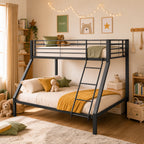 Cama bunk Metal 90/140 x 200 cm – Cama familiar y bunk con protección contra caídas, escalera segura y rejilla, construcción estable, silenciosa, para niños, jóvenes y adultos, Negro